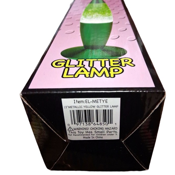 Vintage 1990's 13" Metallic Yellow Sparkle Glitter Lava Lamp Bullet Shaped New - Picture 5 of 6